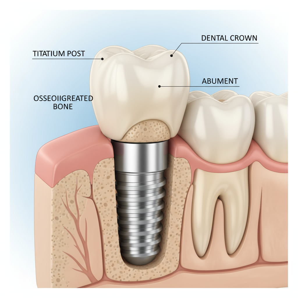 Dental implant integrated in healthy jawbone